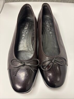 Ara Women's Dark Brown Ballet Flats with Bow Accent